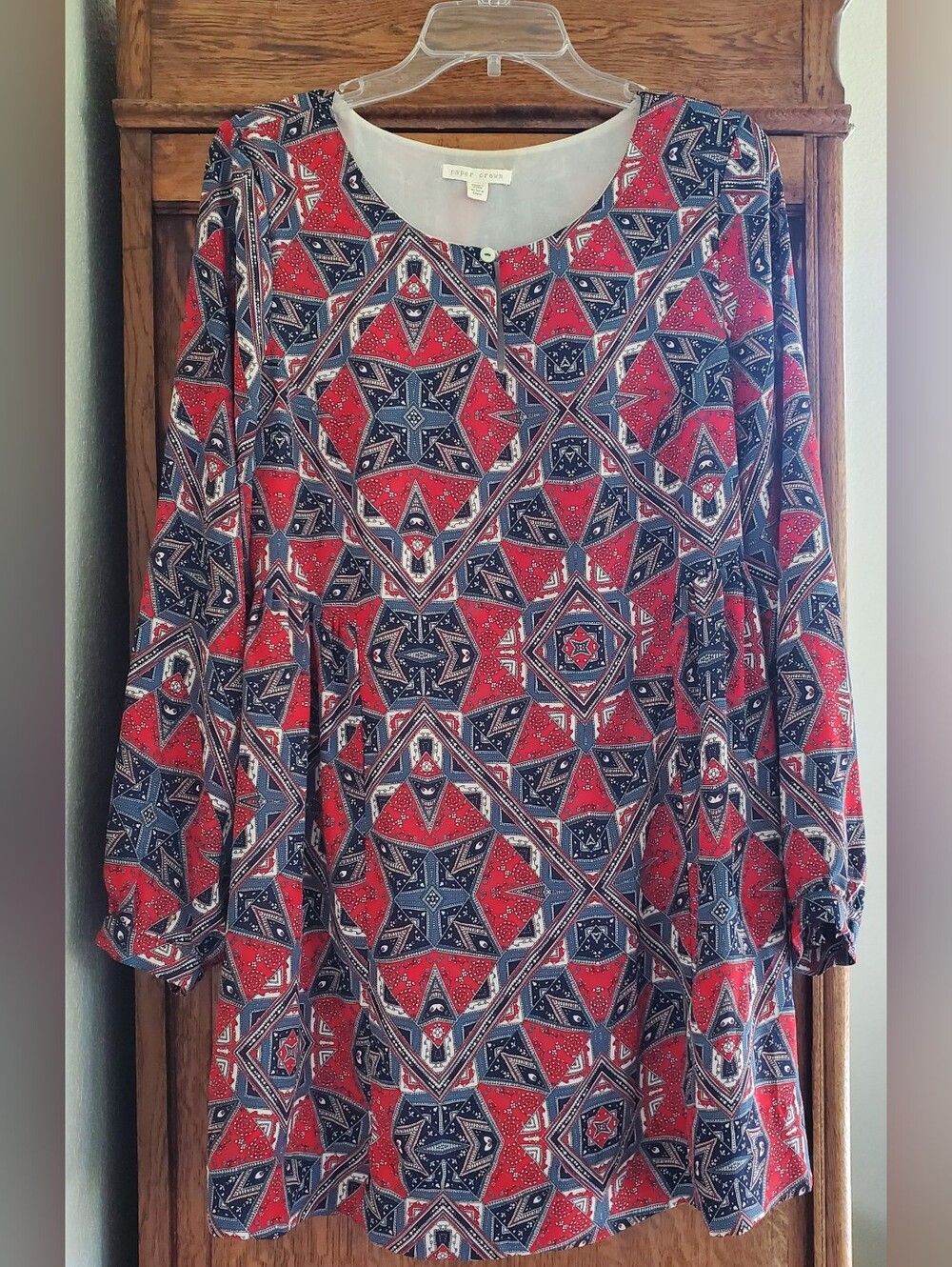 ANTHROPOLOGIE PAPER CROWN EFFLORESENCE SWING DRESS RED/BLUE Size MEDIUM
